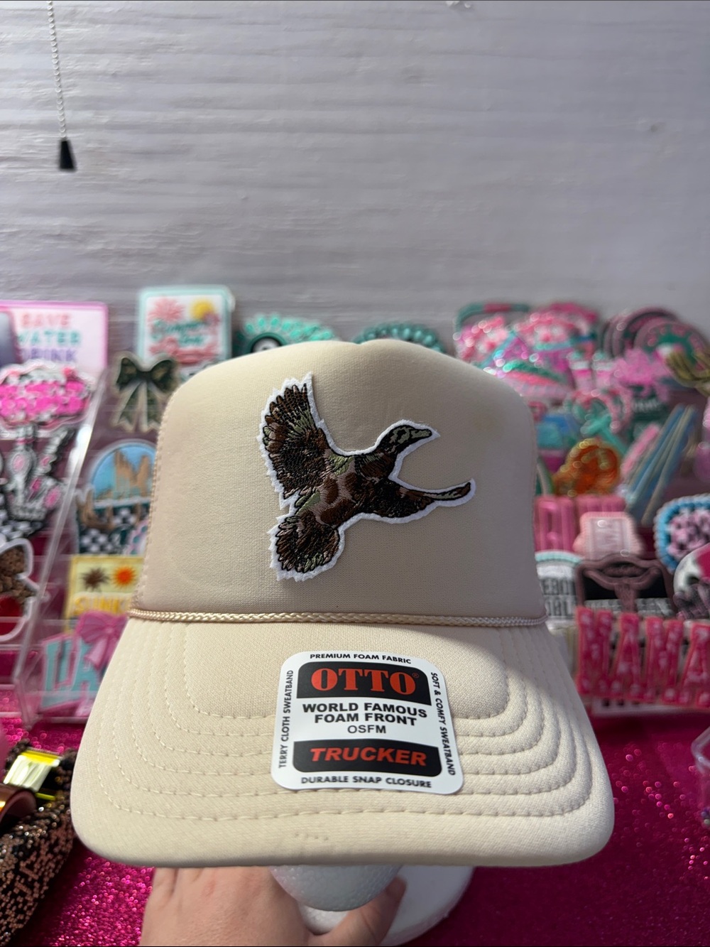 OTTO Beige Foam-Front Trucker Hat with Duck Patch
